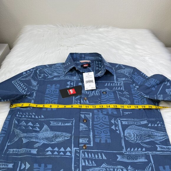 Quiksilver Fish Print Button Up Shirt Blue Men's Size Small NWT - Picture 6 of 9